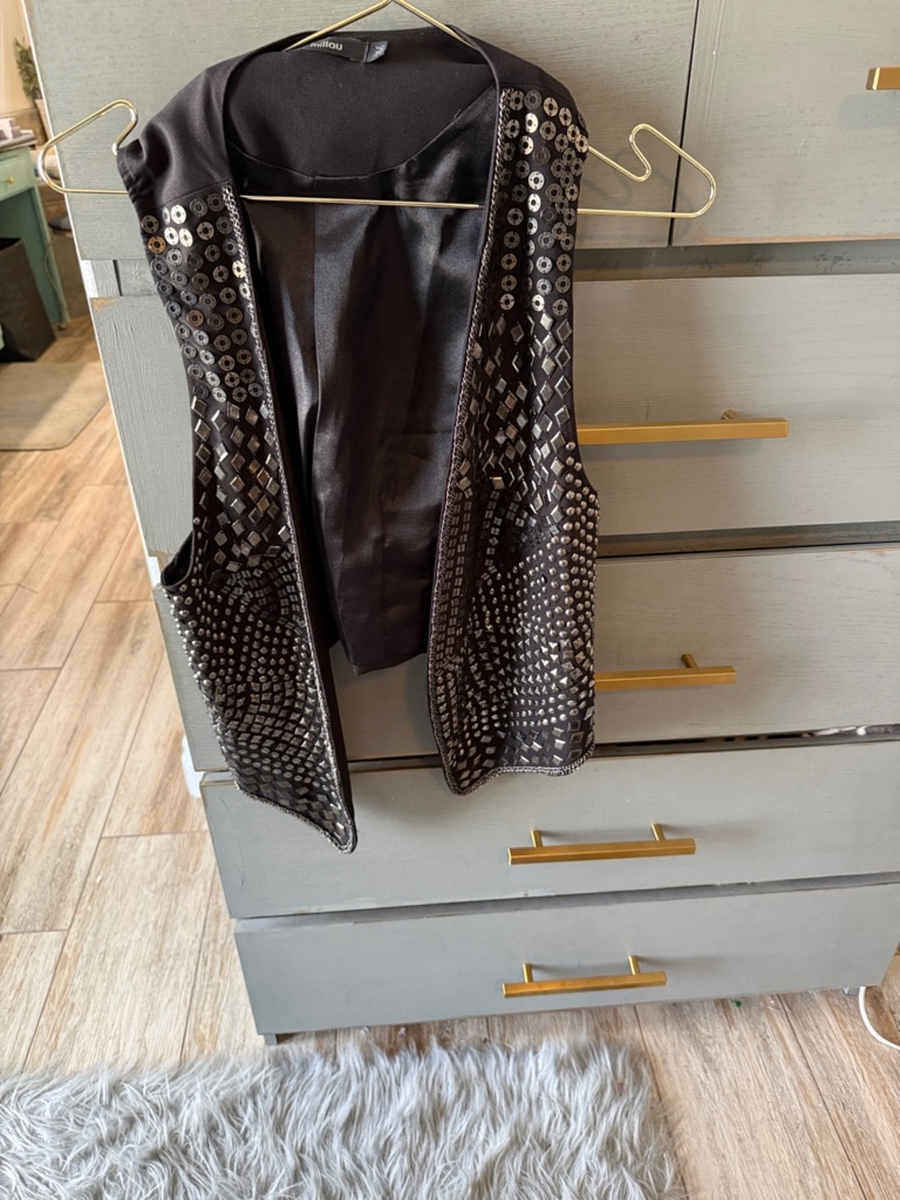 Millau Black Sequin & Stud Open-Front Vest